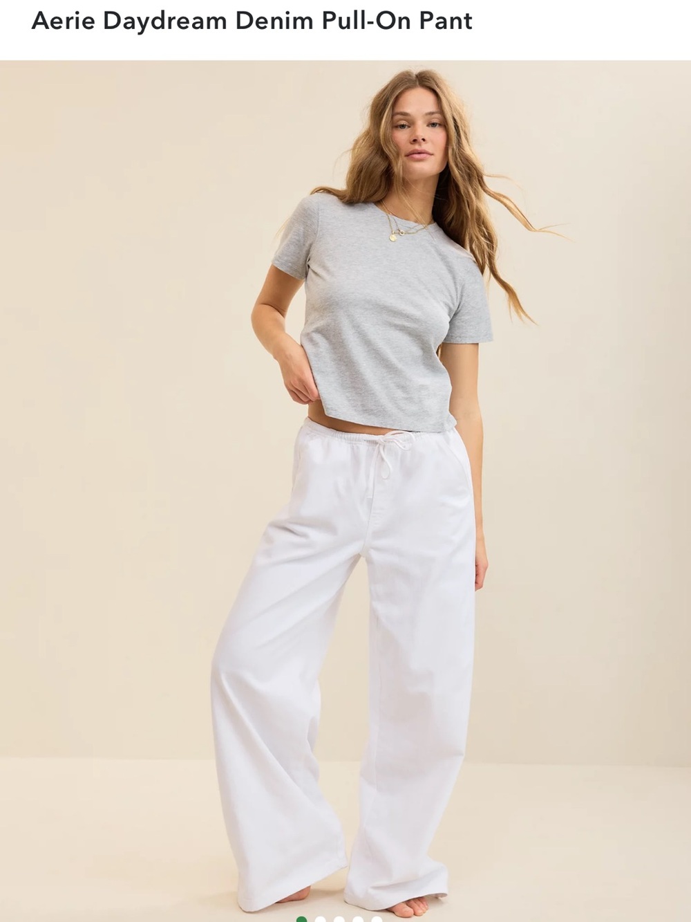 aerie daydream denim Wide-Leg Pull-On Pants in White